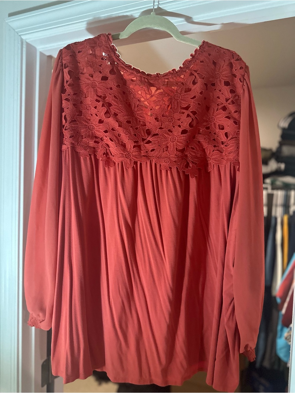 torrid Rose Red Crochet Yoke Long Sleeve Dress